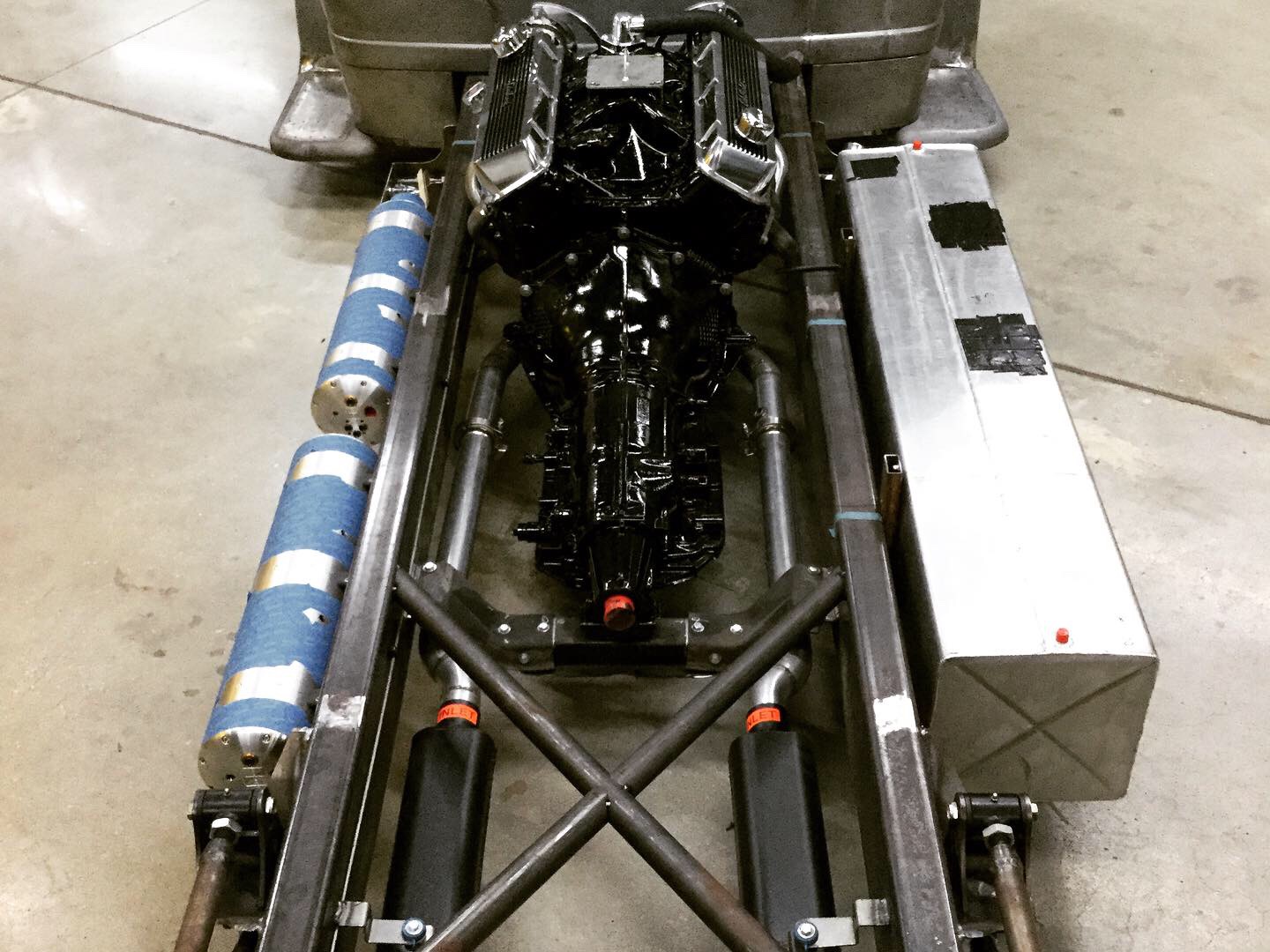 Frame rail view of engine bay for 1941 Ford COE