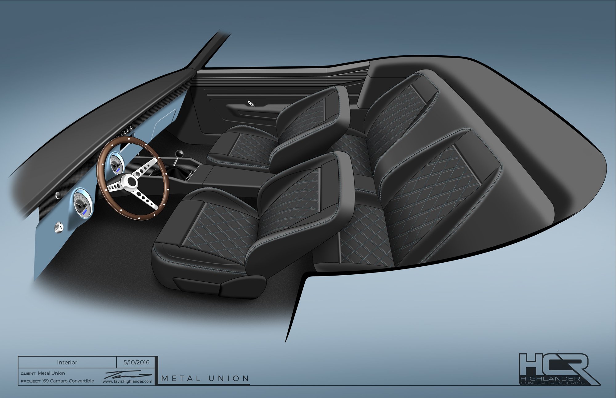 1969 Camaro convertible interior rendering