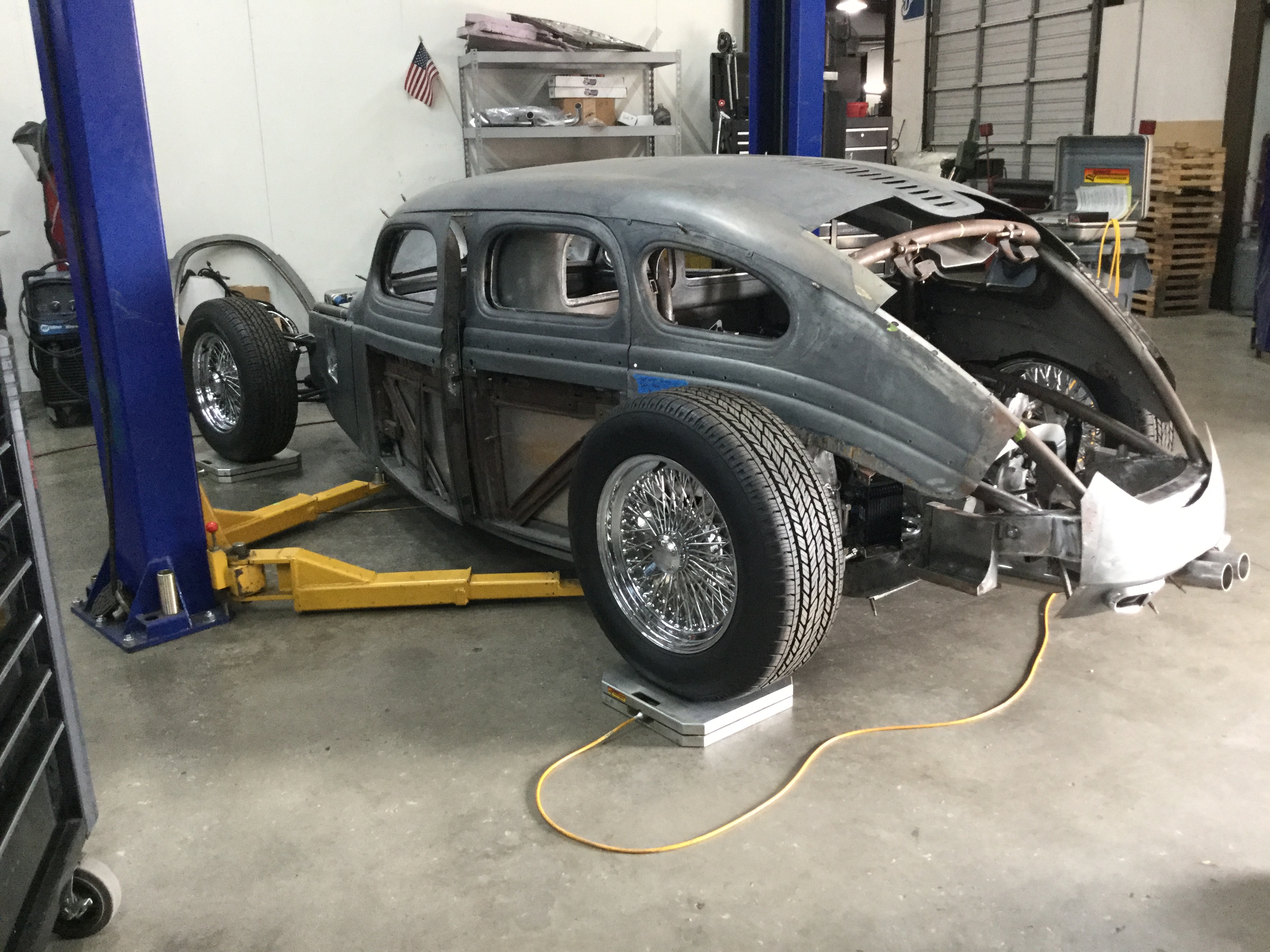 Rear driver-side view of Gary's 1939 Dodge hood up